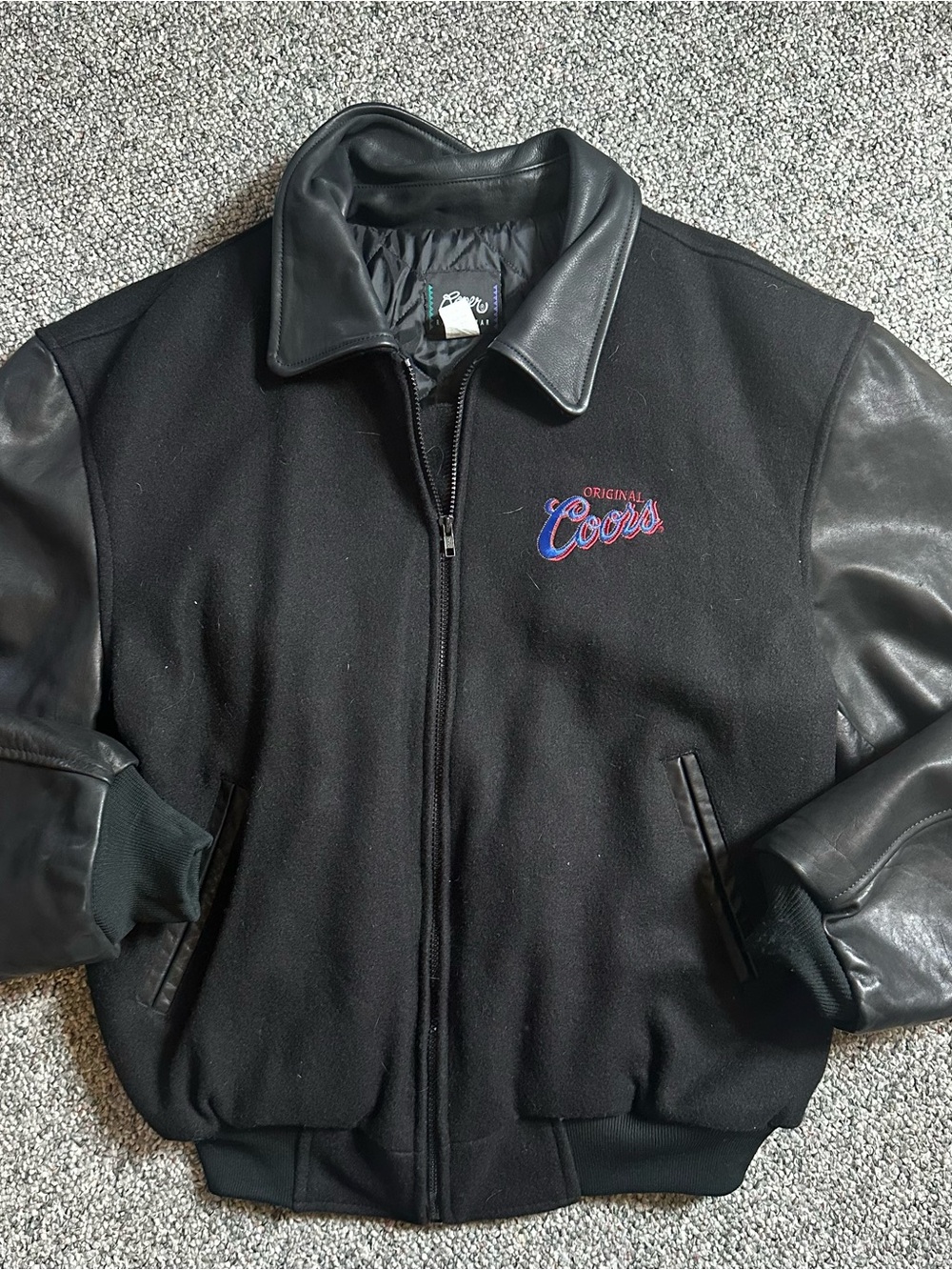 Roper Black Bomber Jacket with Leather Sleeves